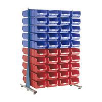 Series 200B Stationary Bin Storage Units with Red Bins – All Rack Solutions