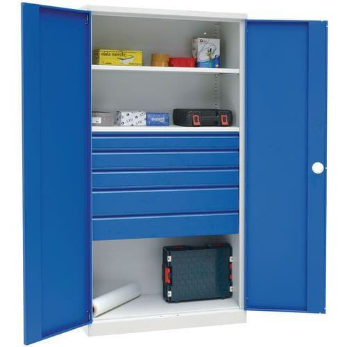 Metal Office Storage Cupboards - Grey/Blue - Multiple Drawers & Shelves - Manutan Expert