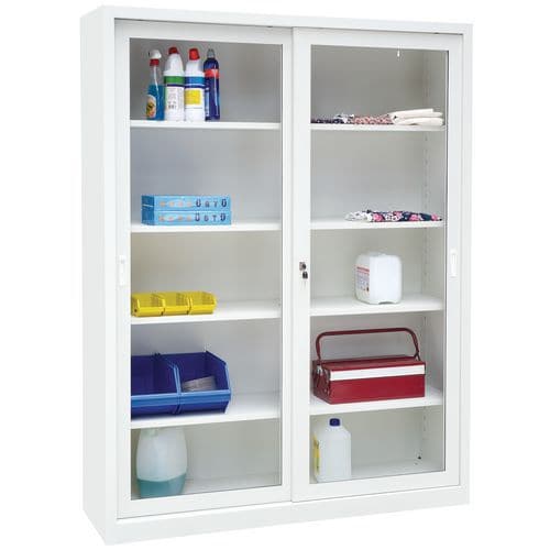 CH tall cabinet with sliding doors - Transparent - Width 150 cm - Manutan Expert