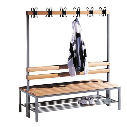 CP wooden bench with hooks - 8 to 16 hangers - Double sided - With shoe rack - CP