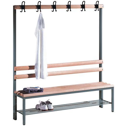 CP wooden bench with hooks - 4 to 8 hangers - Single sided - With shoe rack - CP