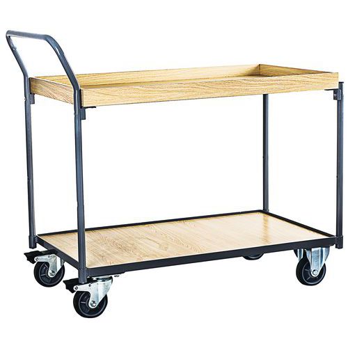 Trolley with wooden raised-edge shelves 250 kg - Vertical bar - Manutan Expert