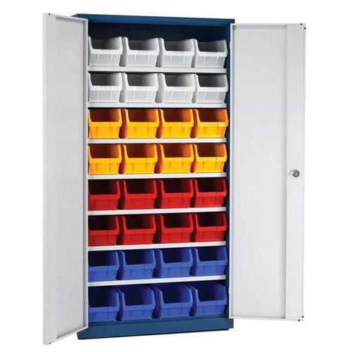 Grey/Blue Tall Metal Office Cupboards - 32 Or 40 Plastic Storage Bins