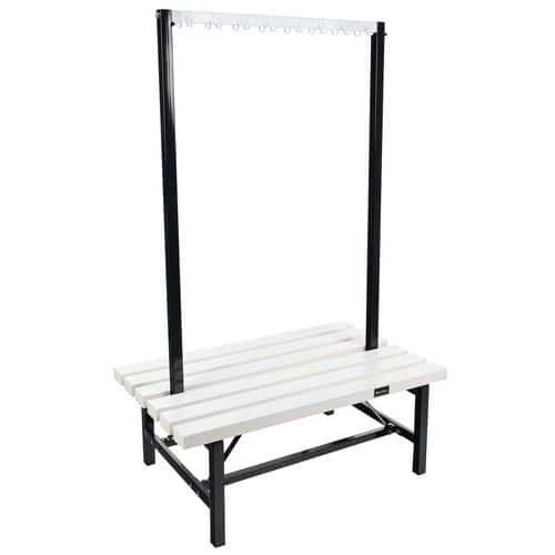 Cloakroom Bench - White PVC Slats - 16 Hooks - Double-sided - Manutan Expert