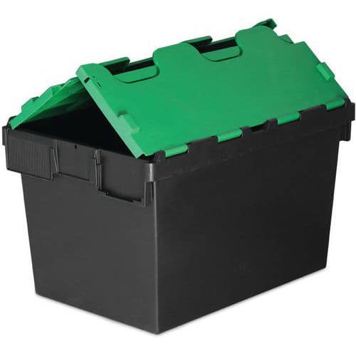 Pack Of 5 Black Plastic 56-64L Storage Boxes - Coloured Lids - Totebox