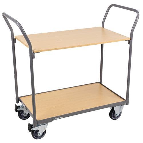 Metal Trolley - 2 Wood Shelves - 250kg Capacity - Heavy Duty - Manutan Expert