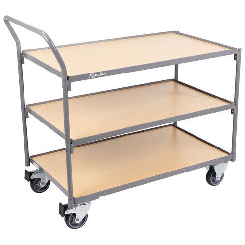 Wooden Shelf Trolley - 3 Shelves - 250kg Load - Heavy Duty - Manutan Expert