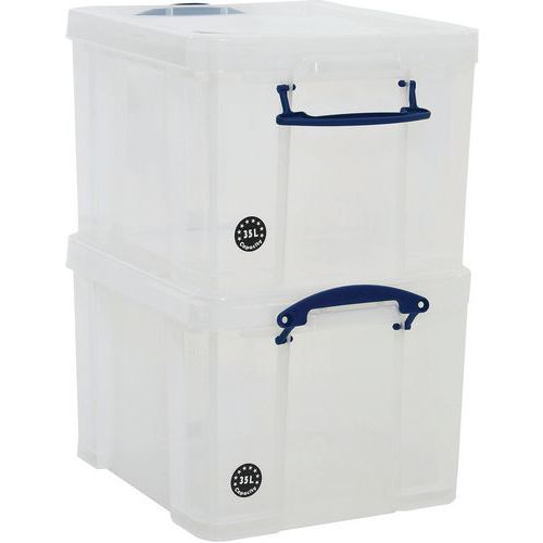 35 L Clear Really Useful Storage Box - Pack of 2 - Storage Solution